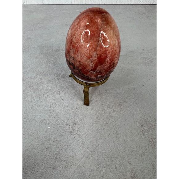 Home Decorative Elegant Table Centerpiece Red Stone Egg with Brass Stand - Picture 2 of 8